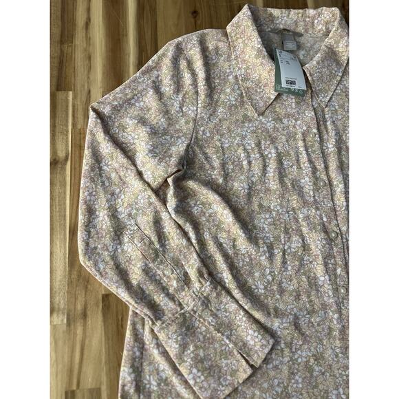 H&M Floral Button Down Blouse Collared Long Sleeve Pink Green Tan Size XXL NEW - Picture 7 of 8